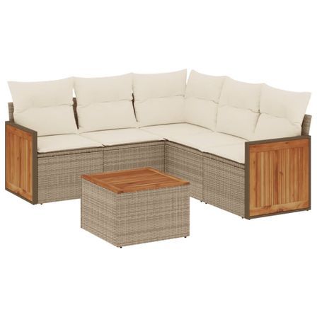 Salon de jardin avec coussins 6 pcs beige résine tressée