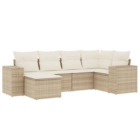 Salon de jardin avec coussins 6 pcs beige résine tressée