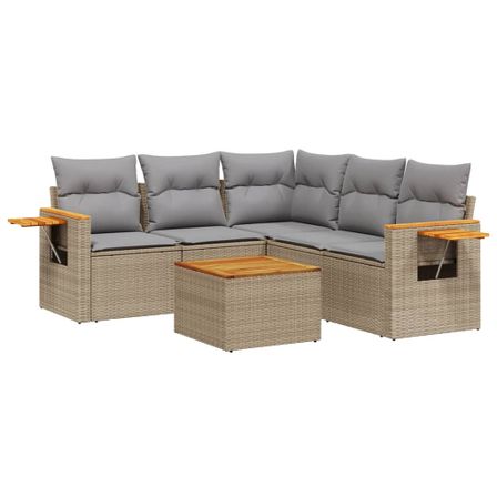 Salon de jardin avec coussins 6 pcs beige résine tressée