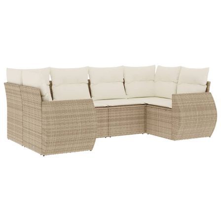 Salon de jardin avec coussins 6 pcs beige résine tressée