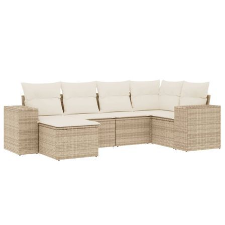 Salon de jardin avec coussins 6 pcs beige résine tressée