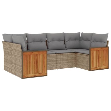 Salon de jardin avec coussins 6 pcs beige résine tressée