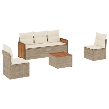Salon de jardin avec coussins 6 pcs beige résine tressée