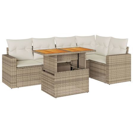 Salon de jardin avec coussins 6 pcs beige résine tressée