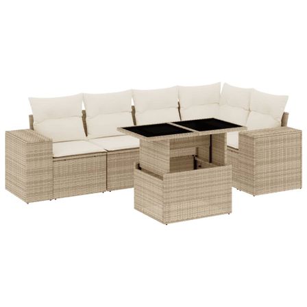 Salon de jardin avec coussins 6 pcs beige résine tressée
