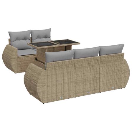Salon de jardin avec coussins 6 pcs beige résine tressée