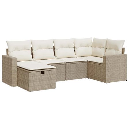 Salon de jardin avec coussins 6 pcs beige résine tressée