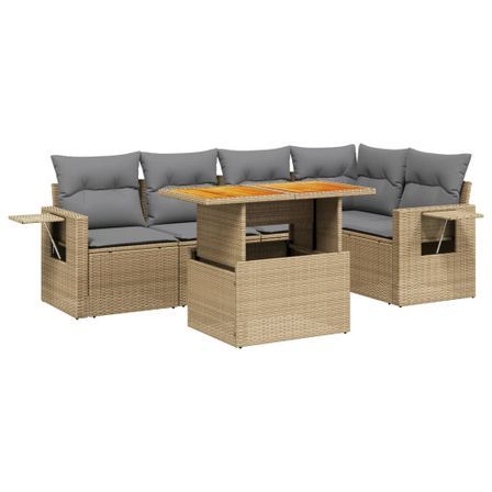 Salon de jardin avec coussins 6 pcs beige résine tressée
