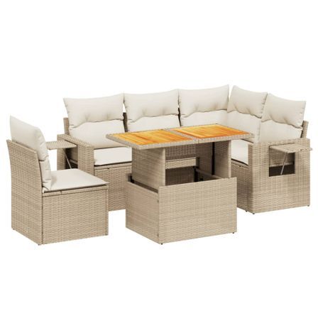 Salon de jardin avec coussins 6 pcs beige résine tressée