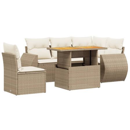 Salon de jardin avec coussins 6 pcs beige résine tressée