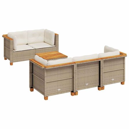 Salon de jardin avec coussins 6 pcs beige résine tressée
