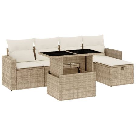 Salon de jardin avec coussins 6 pcs beige résine tressée