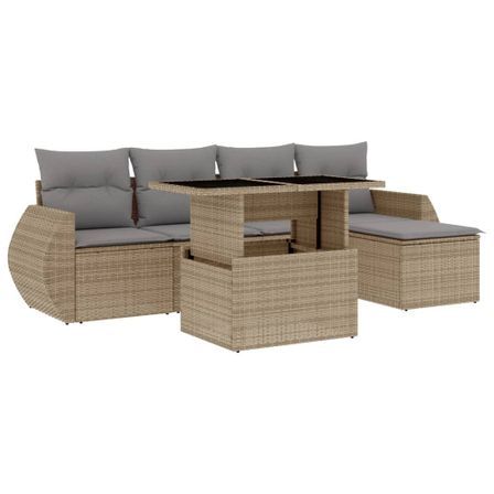 Salon de jardin avec coussins 6 pcs beige résine tressée