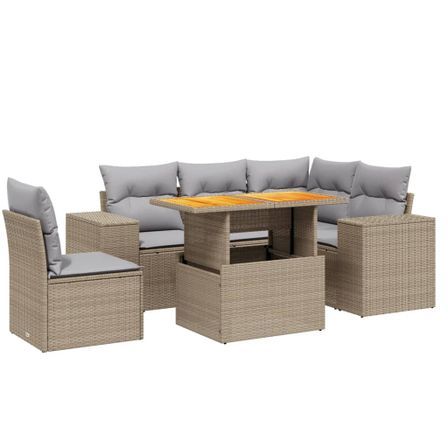 Salon de jardin avec coussins 6 pcs beige résine tressée