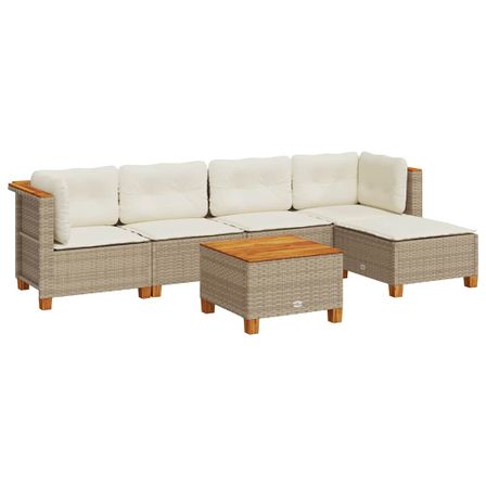Salon de jardin avec coussins 6 pcs beige résine tressée