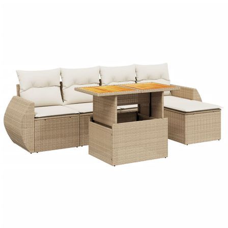 Salon de jardin avec coussins 6 pcs beige résine tressée