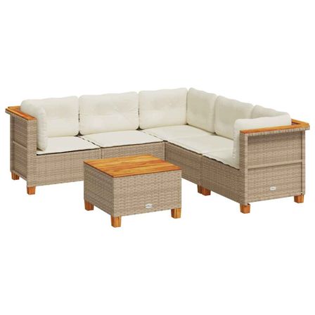 Salon de jardin avec coussins 6 pcs beige résine tressée