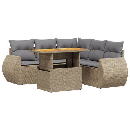 Salon de jardin avec coussins 6 pcs beige résine tressée