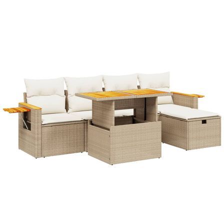 Salon de jardin avec coussins 6 pcs beige résine tressée