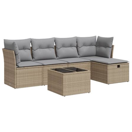 Salon de jardin avec coussins 6 pcs beige résine tressée