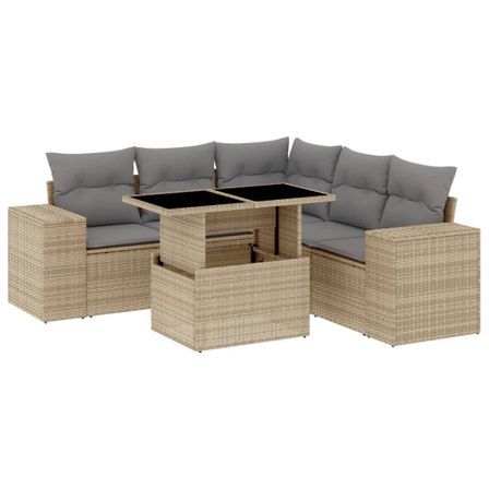 Salon de jardin avec coussins 6 pcs beige résine tressée