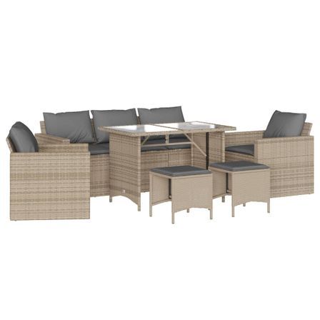 Salon de jardin avec coussins 6 pcs beige résine tressée