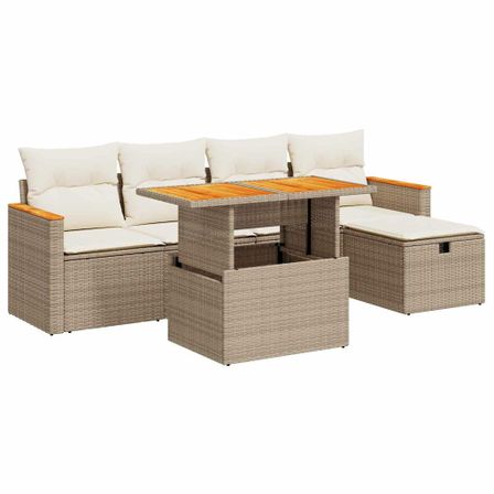Salon de jardin avec coussins 6 pcs beige résine tressée