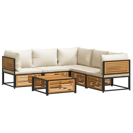 Salon de jardin avec coussins 6 pcs bois d'acacia solide