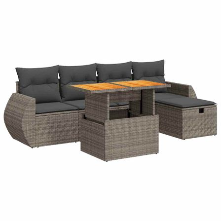 Salon de jardin avec coussins 6 pcs gris résine tressée acacia