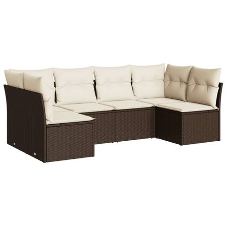 Salon de jardin avec coussins 6 pcs marron résine tressée