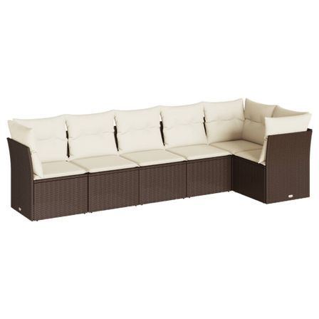 Salon de jardin avec coussins 6 pcs marron résine tressée