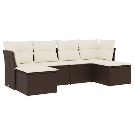 Salon de jardin avec coussins 6 pcs marron résine tressée