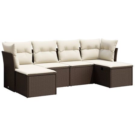 Salon de jardin avec coussins 6 pcs marron résine tressée