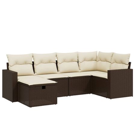 Salon de jardin avec coussins 6 pcs marron résine tressée