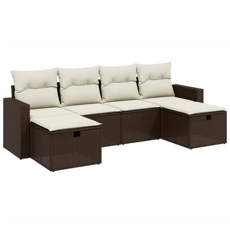 Salon de jardin avec coussins 6 pcs marron résine tressée