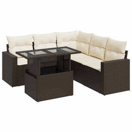 Salon de jardin avec coussins 6 pcs marron résine tressée