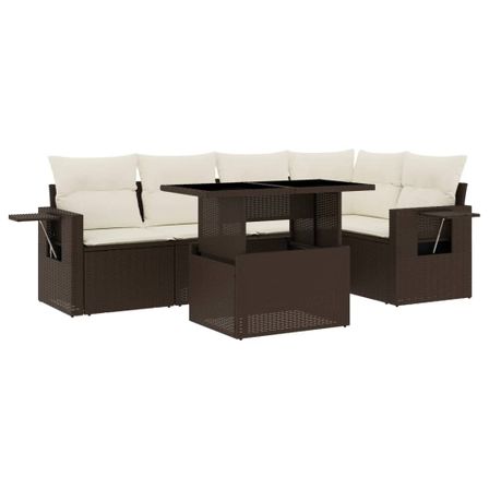Salon de jardin avec coussins 6 pcs marron résine tressée