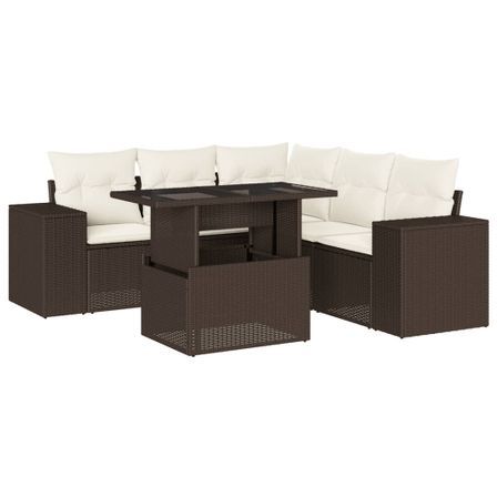 Salon de jardin avec coussins 6 pcs marron résine tressée