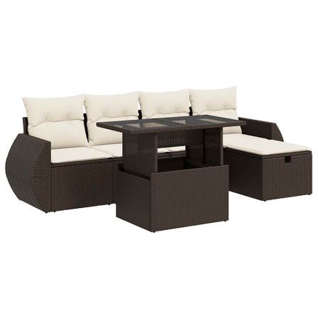 Salon de jardin avec coussins 6 pcs marron résine tressée