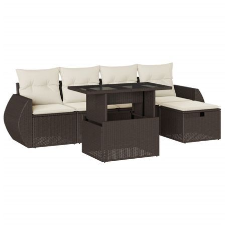 Salon de jardin avec coussins 6 pcs marron résine tressée