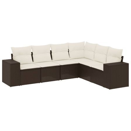 Salon de jardin avec coussins 6 pcs marron résine tressée