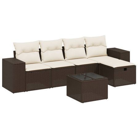 Salon de jardin avec coussins 6 pcs marron résine tressée
