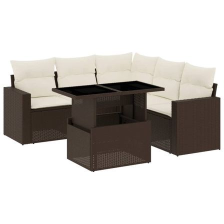 Salon de jardin avec coussins 6 pcs marron résine tressée
