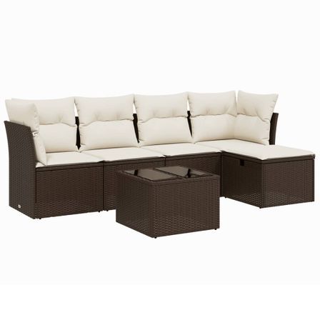 Salon de jardin avec coussins 6 pcs marron résine tressée