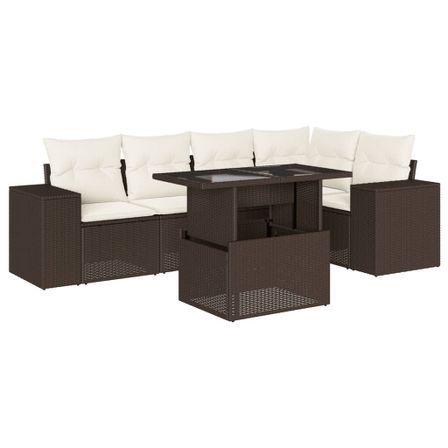 Salon de jardin avec coussins 6 pcs marron résine tressée
