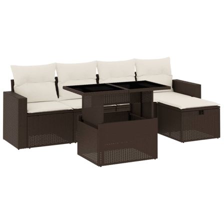 Salon de jardin avec coussins 6 pcs marron résine tressée