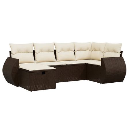 Salon de jardin avec coussins 6 pcs marron résine tressée
