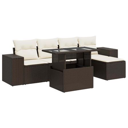 Salon de jardin avec coussins 6 pcs marron résine tressée