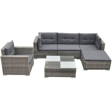 Salon de jardin avec coussins 6 pcs résine tressée gris