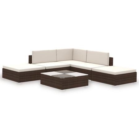 Salon de jardin avec coussins 6 pcs résine tressée marron